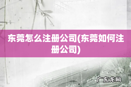 东莞如何注册公司 东莞怎么注册公司
