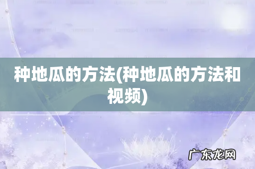 种地瓜的方法和视频 种地瓜的方法