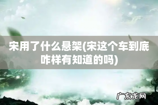 宋这个车到底咋样有知道的吗 宋用了什么悬架