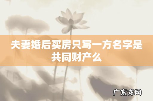 夫妻婚后买房只写一方名字是共同财产么