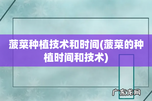 菠菜的种植时间和技术 菠菜种植技术和时间