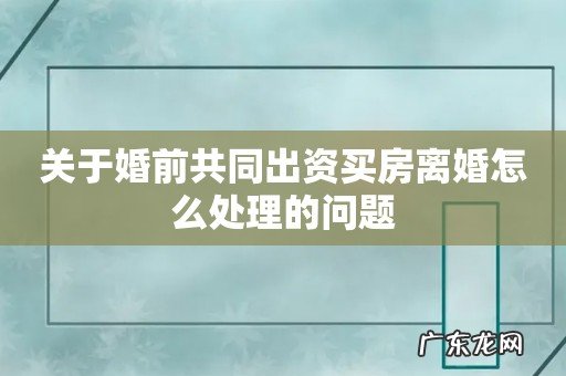 关于婚前共同出资买房离婚怎么处理的问题