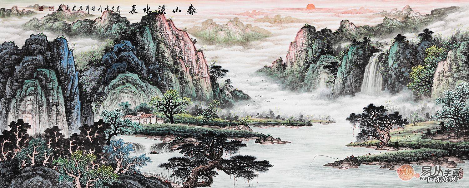 国画山水画竖幅图片大全 横幅风水山水画精品图片