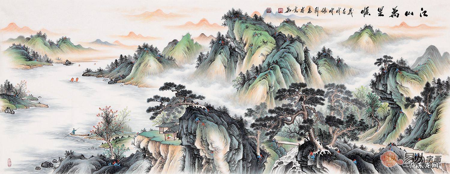 国画山水画竖幅图片大全 横幅风水山水画精品图片