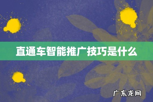 直通车智能推广技巧是什么