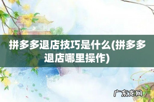 拼多多退店哪里操作 拼多多退店技巧是什么