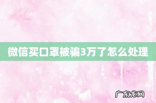 微信买口罩被骗3万了怎么处理
