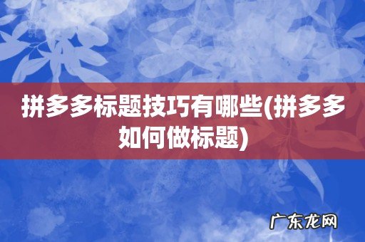 拼多多如何做标题 拼多多标题技巧有哪些