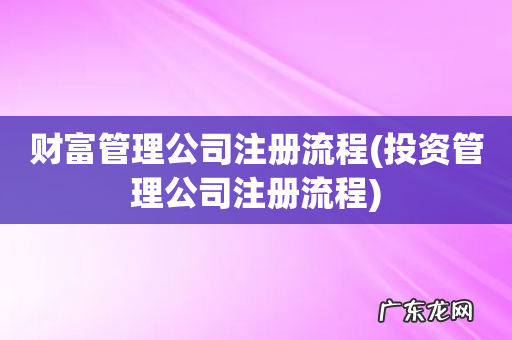 投资管理公司注册流程 财富管理公司注册流程