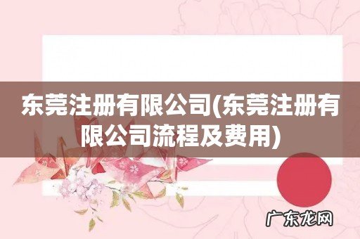 东莞注册有限公司流程及费用 东莞注册有限公司