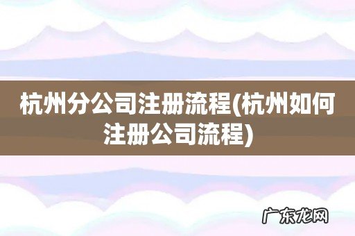 杭州如何注册公司流程 杭州分公司注册流程