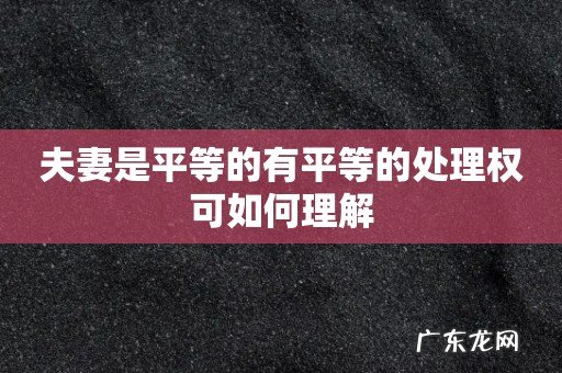 夫妻是平等的有平等的处理权可如何理解