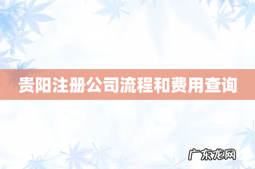 贵阳注册公司流程和费用查询
