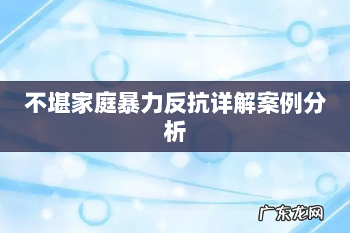 不堪家庭暴力反抗详解案例分析