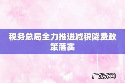税务总局全力推进减税降费政策落实