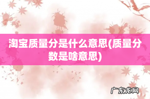 质量分数是啥意思 淘宝质量分是什么意思