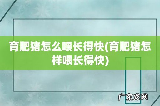 育肥猪怎样喂长得快 育肥猪怎么喂长得快