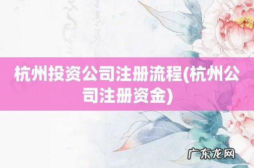 杭州公司注册资金 杭州投资公司注册流程