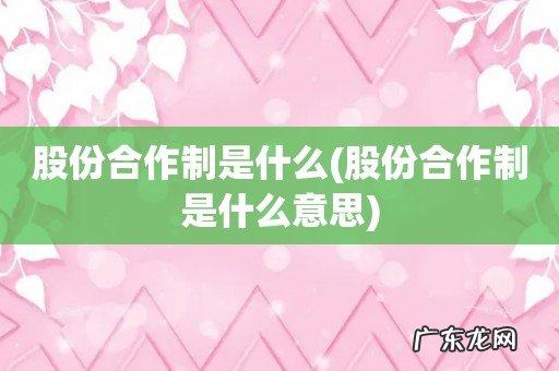 股份合作制是什么意思 股份合作制是什么