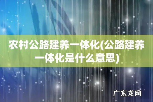 公路建养一体化是什么意思 农村公路建养一体化