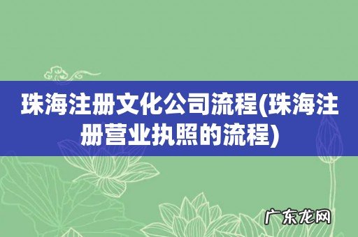 珠海注册营业执照的流程 珠海注册文化公司流程