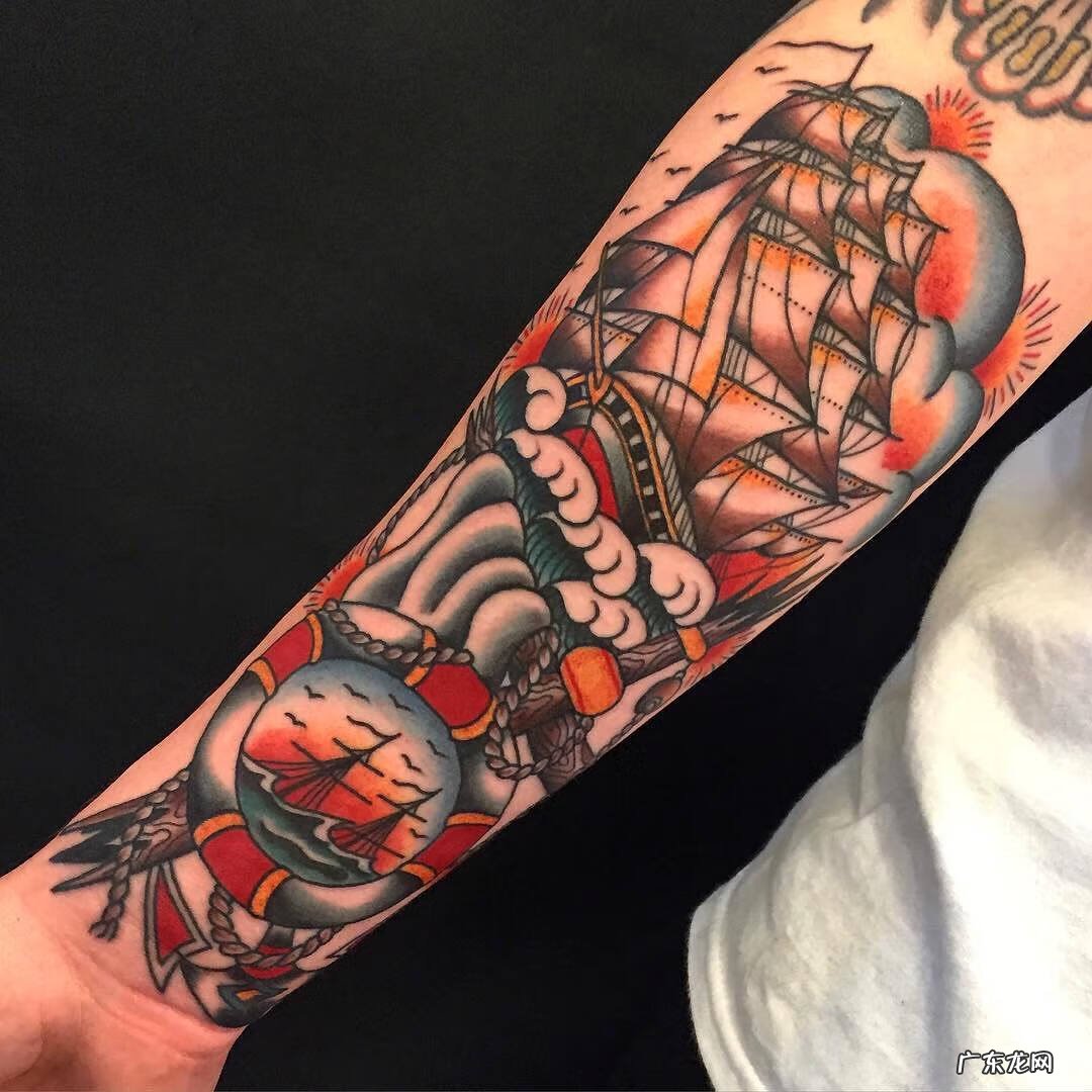 帆船纹身手稿图 海浪帆船纹身