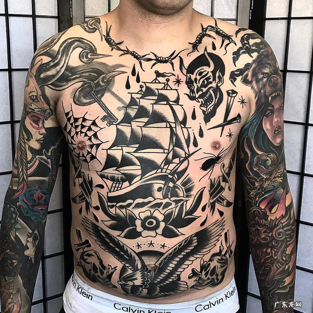 帆船纹身手稿图 海浪帆船纹身