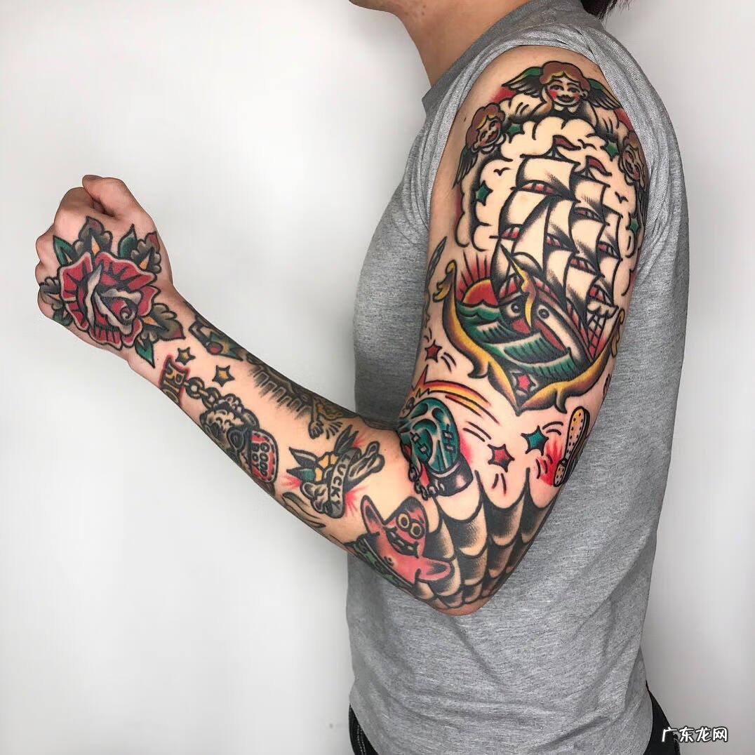 帆船纹身手稿图 海浪帆船纹身