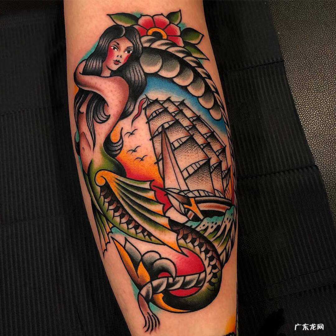 帆船纹身手稿图 海浪帆船纹身