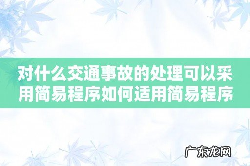 对什么交通事故的处理可以采用简易程序如何适用简易程序