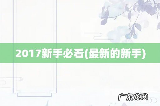 最新的新手 2017新手必看