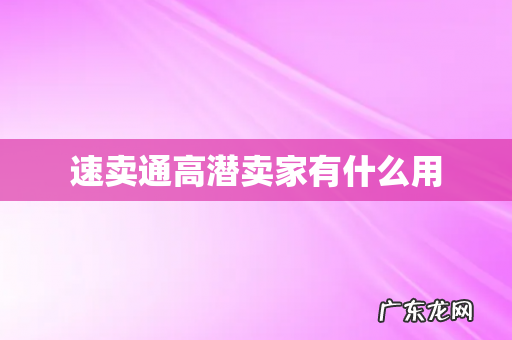 速卖通高潜卖家有什么用