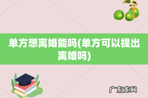 单方可以提出离婚吗 单方想离婚能吗