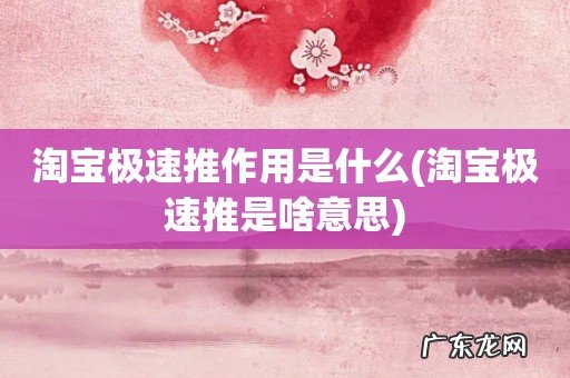 淘宝极速推是啥意思 淘宝极速推作用是什么