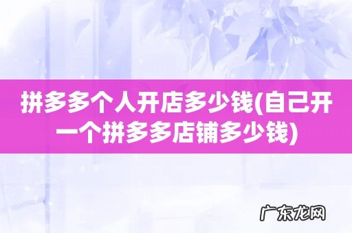 自己开一个拼多多店铺多少钱 拼多多个人开店多少钱