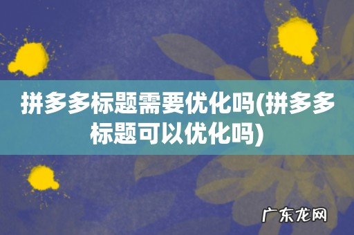 拼多多标题可以优化吗 拼多多标题需要优化吗
