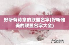 好听唯美的联盟名字大全 好听有诗意的联盟名字
