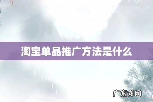 淘宝单品推广方法是什么