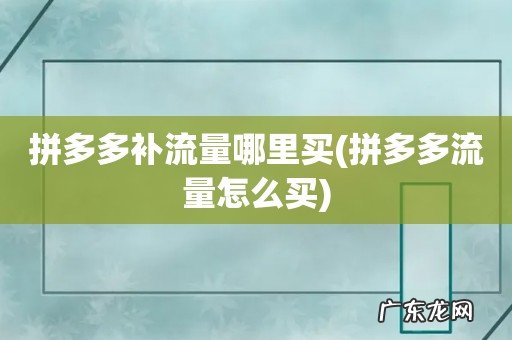 拼多多流量怎么买 拼多多补流量哪里买