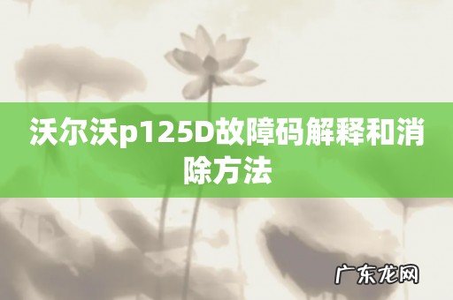 沃尔沃p125D故障码解释和消除方法