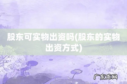 股东的实物出资方式 股东可实物出资吗