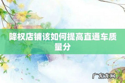 降权店铺该如何提高直通车质量分