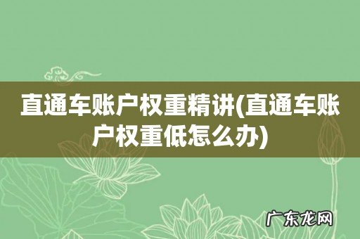 直通车账户权重低怎么办 直通车账户权重精讲
