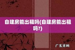 自建房能出租吗? 自建房能出租吗