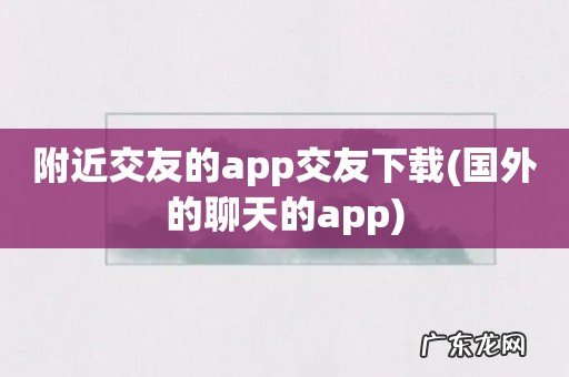 国外的聊天的app 附近交友的app交友下载