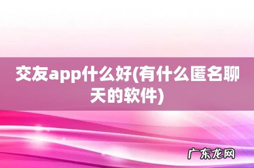 有什么匿名聊天的软件 交友app什么好