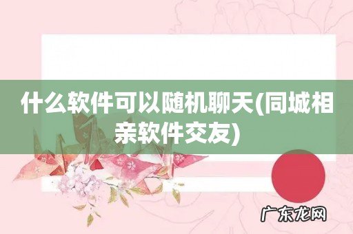 同城相亲软件交友 什么软件可以随机聊天