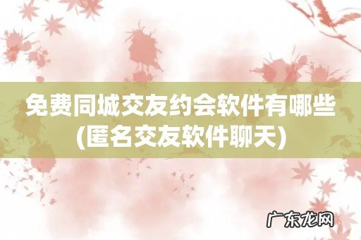 匿名交友软件聊天 免费同城交友约会软件有哪些