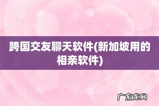 新加坡用的相亲软件 跨国交友聊天软件