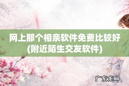 附近陌生交友软件 网上那个相亲软件免费比较好